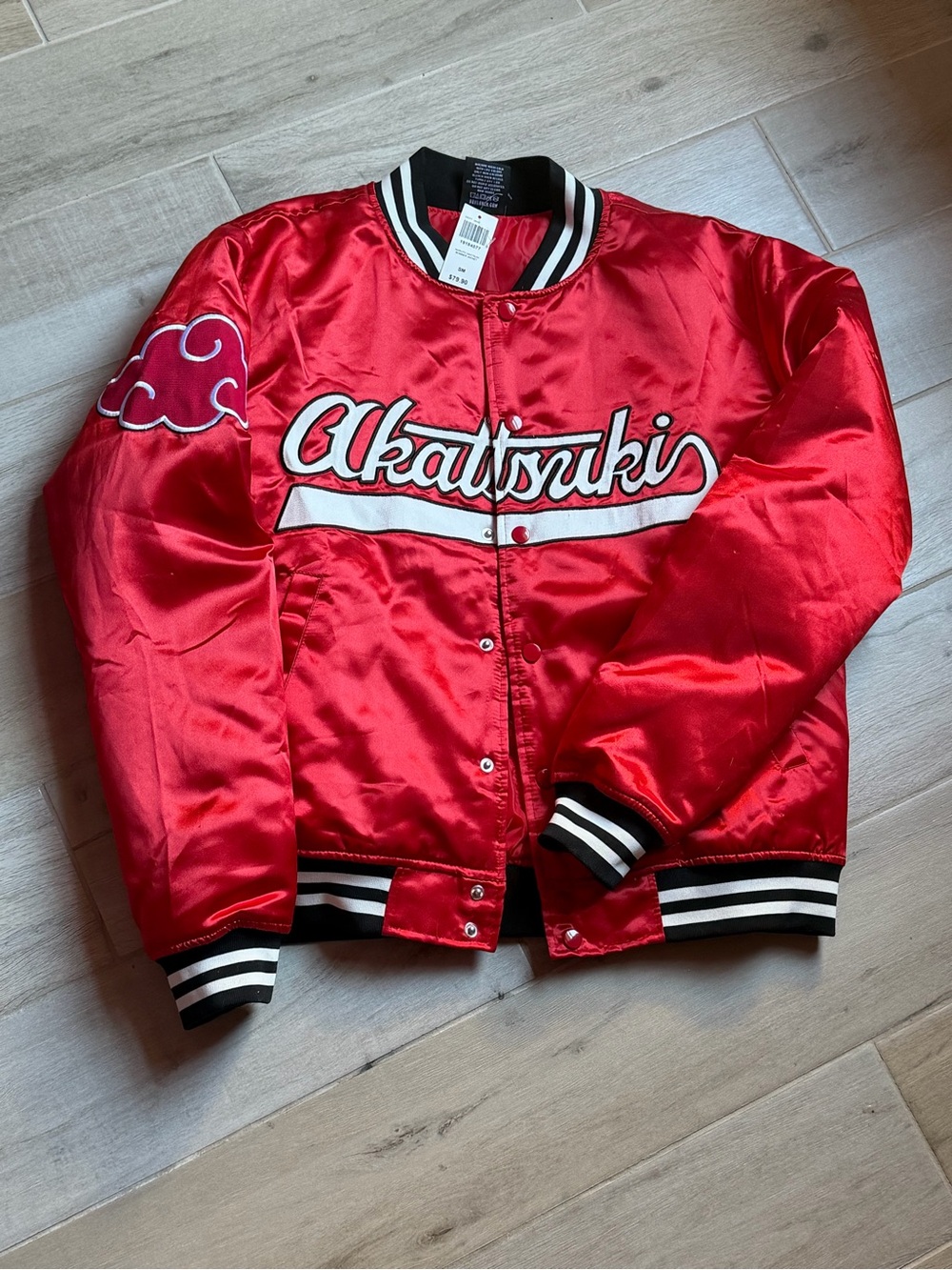 Red Satin Bomber Jacket with Script Logo